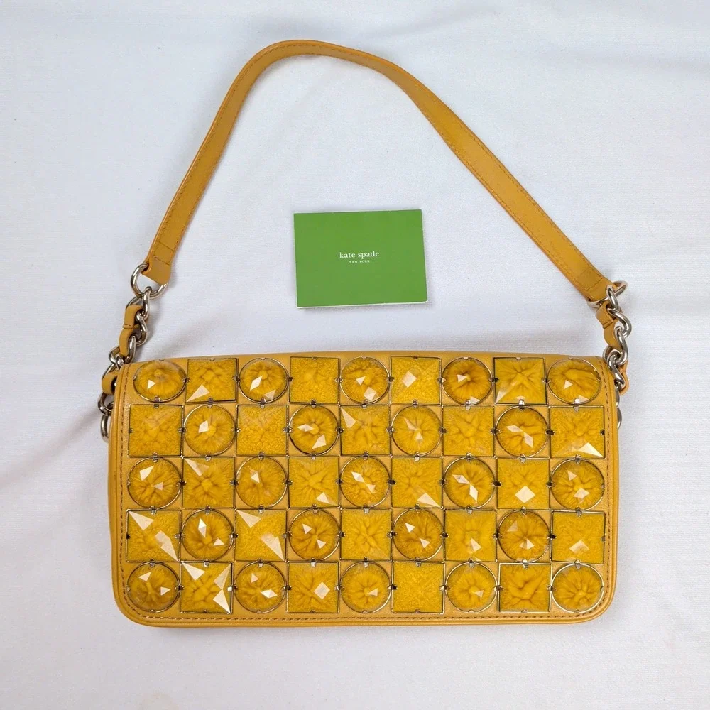 Kate Spade High Line Leica Leather Shoulder Bag Purse Handbag Mustard Yellow